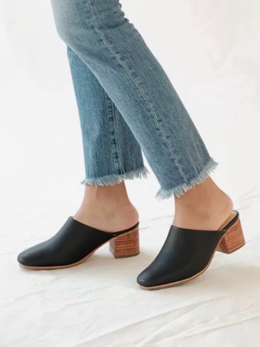 Nisolo Black Leather Slip-On Mule with Stacked Wood Heel Women's 8